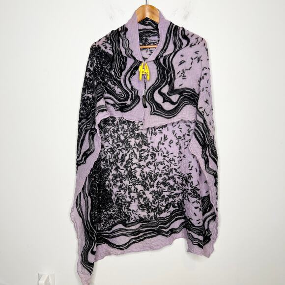 STINE GOYA Wool Scarf Malis Shawl Purple Black Abstract Winter Maximalist Wrap - Picture 3 of 6